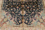 6x9 Navy and Beige Turkish Silk Rug