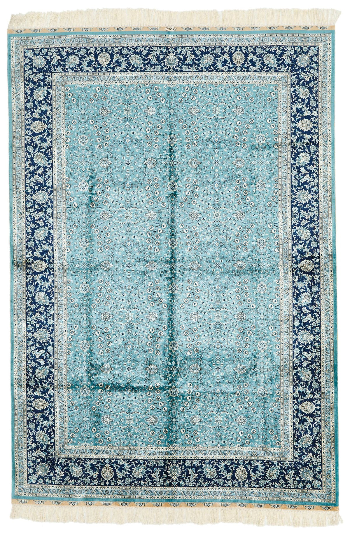 6x9 Blue and Navy Turkish Silk Rug