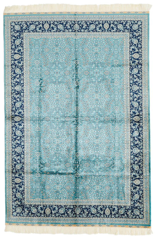 6x9 Blue and Navy Turkish Silk Rug