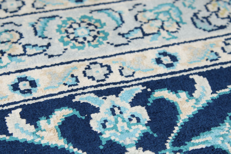 6x9 Blue and Navy Turkish Silk Rug