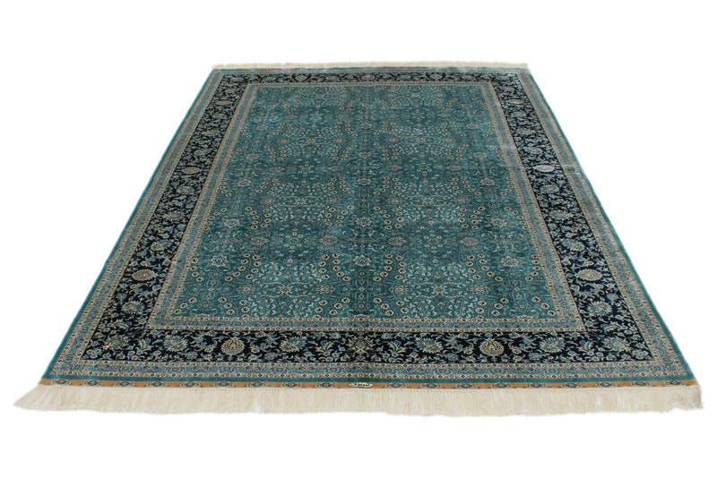 6x9 Blue and Navy Turkish Silk Rug