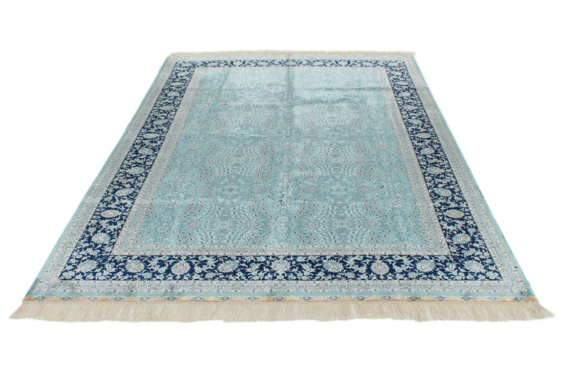 6x9 Blue and Navy Turkish Silk Rug