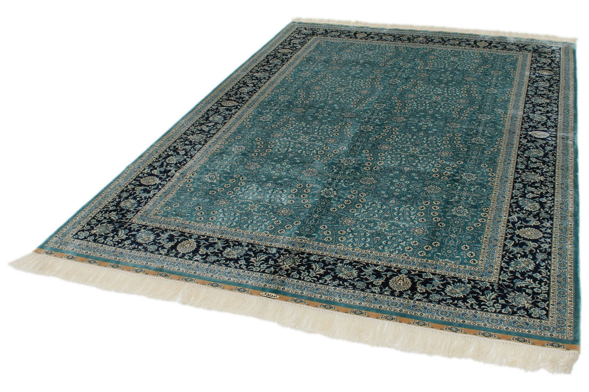 6x9 Blue and Navy Turkish Silk Rug