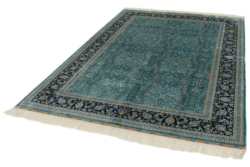 6x9 Blue and Navy Turkish Silk Rug