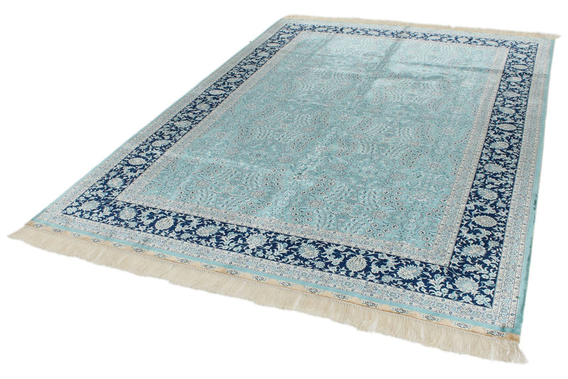 6x9 Blue and Navy Turkish Silk Rug