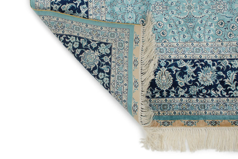 6x9 Blue and Navy Turkish Silk Rug