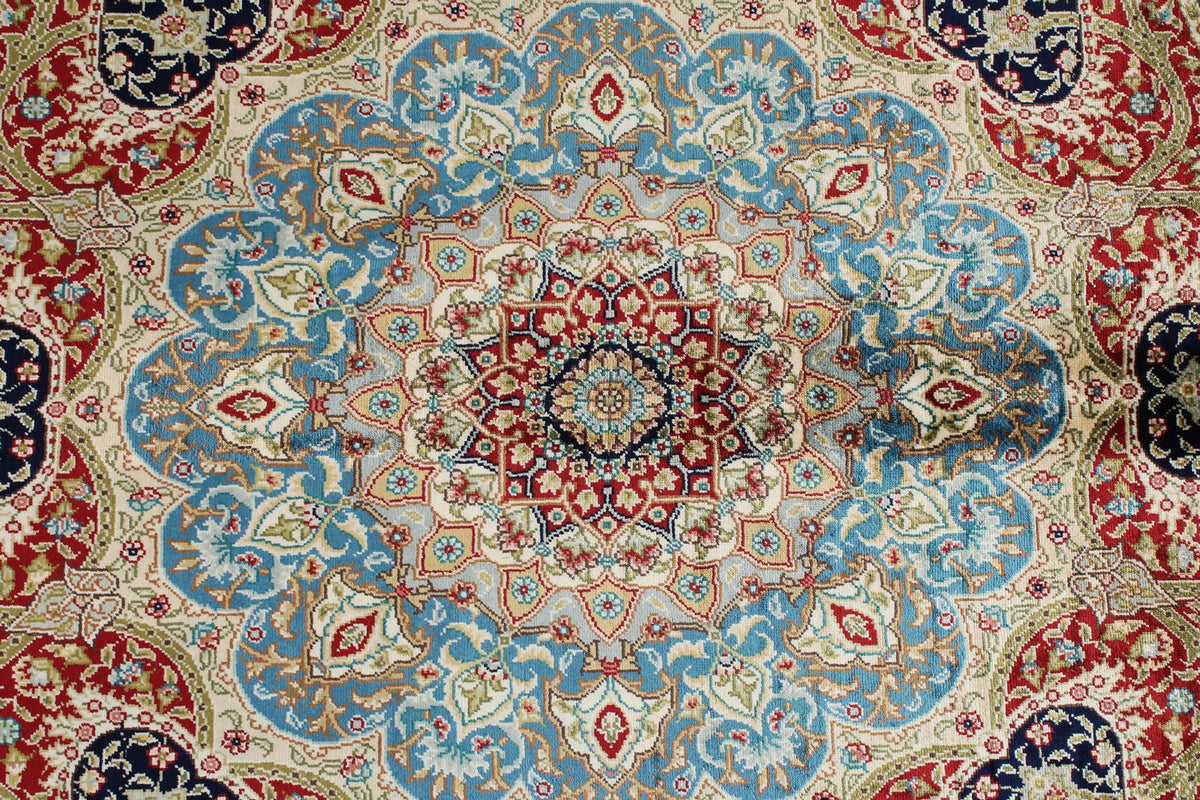 9x13 Red and Blue Turkish Silk Rug