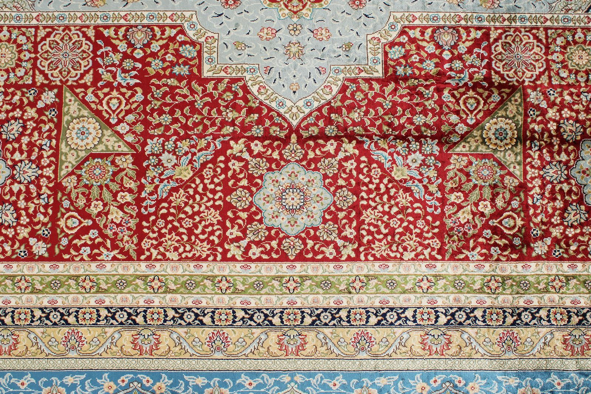 9x13 Red and Blue Turkish Silk Rug