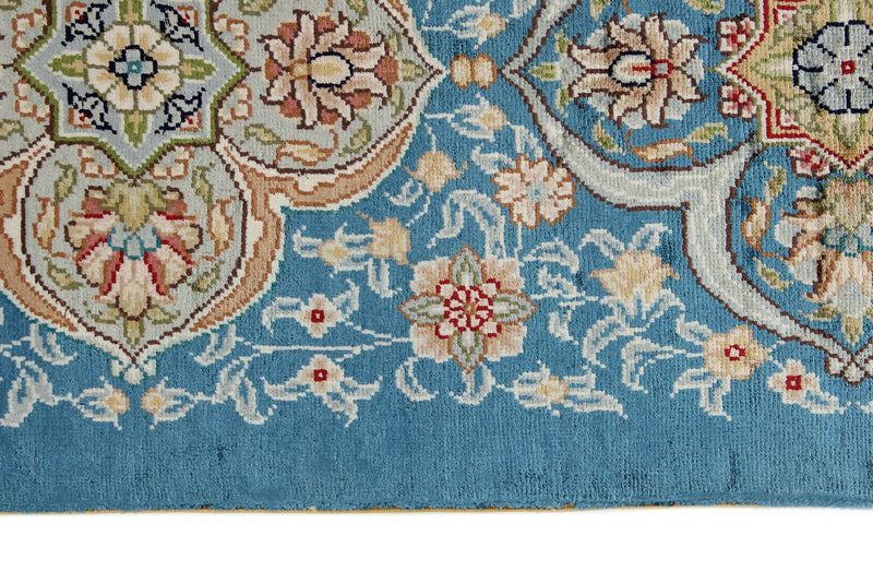 9x13 Red and Blue Turkish Silk Rug