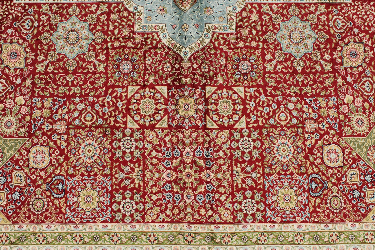 9x13 Red and Blue Turkish Silk Rug