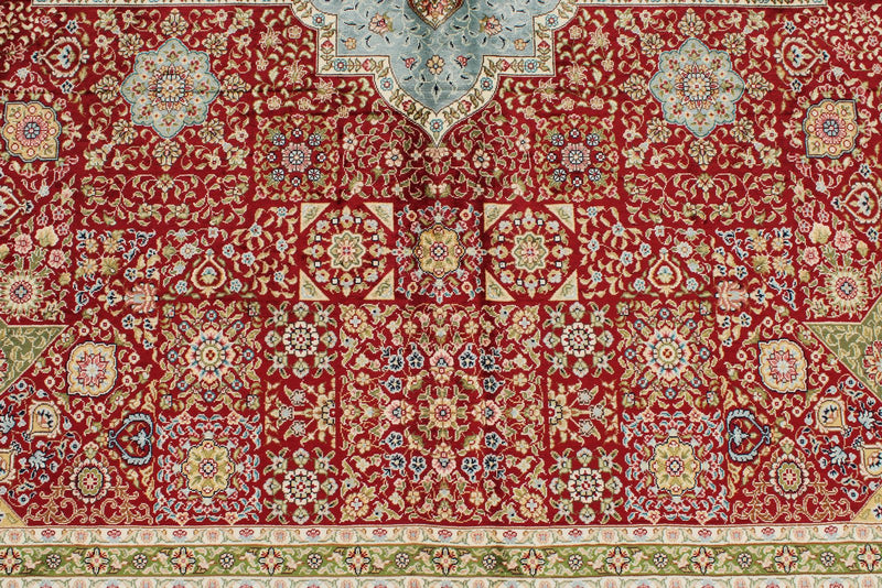 9x13 Red and Blue Turkish Silk Rug