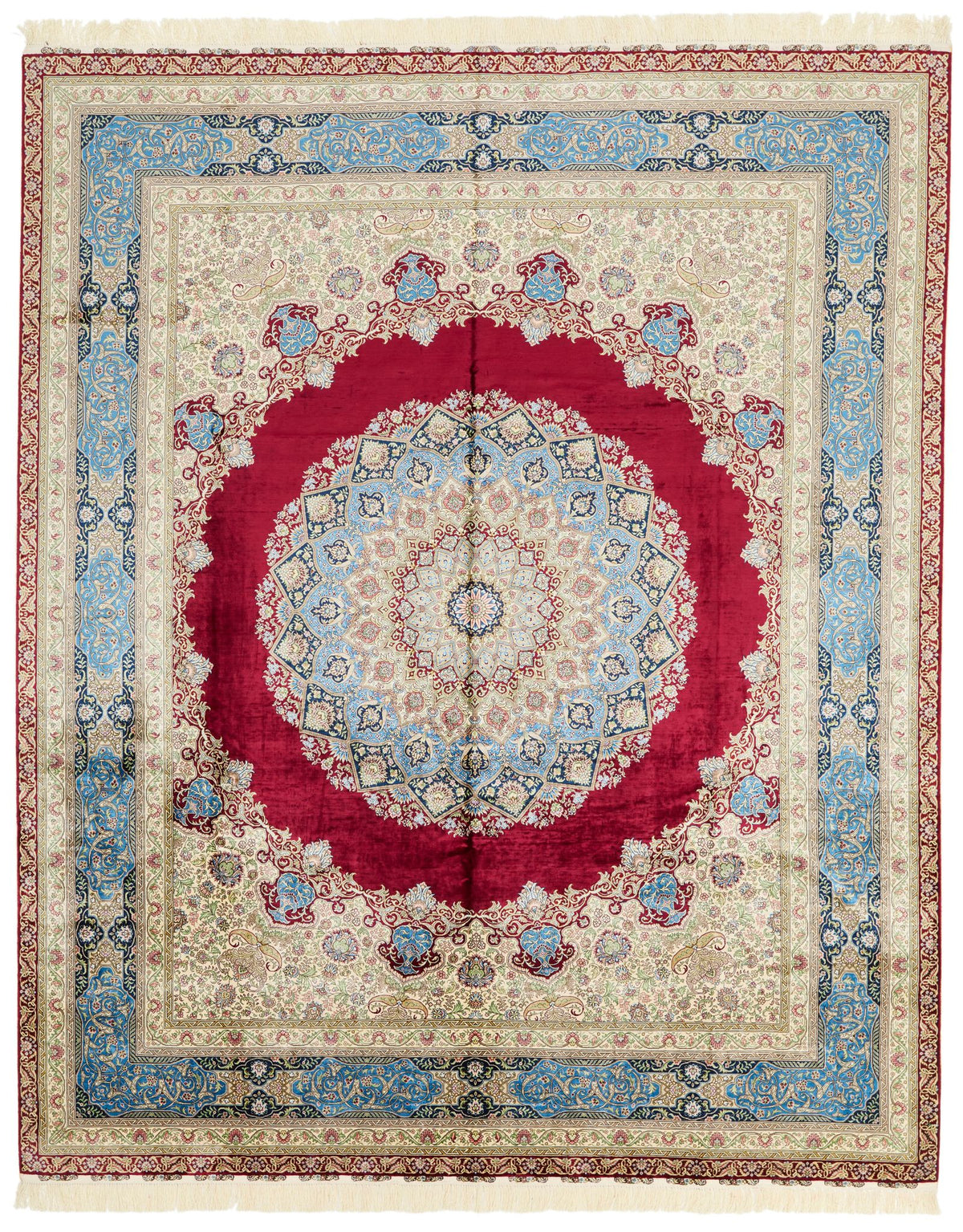 8x10 Red and Blue Turkish Silk Rug