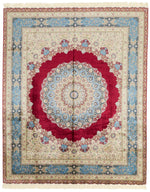 8x10 Red and Blue Turkish Silk Rug