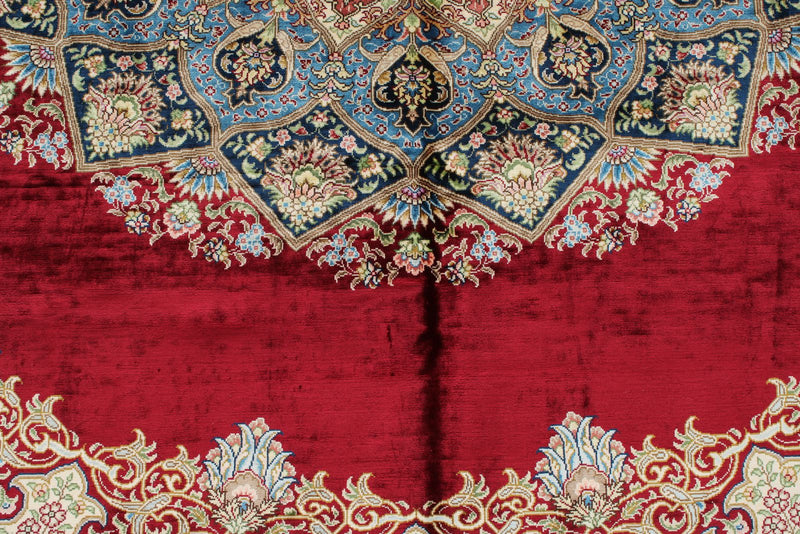 8x10 Red and Blue Turkish Silk Rug