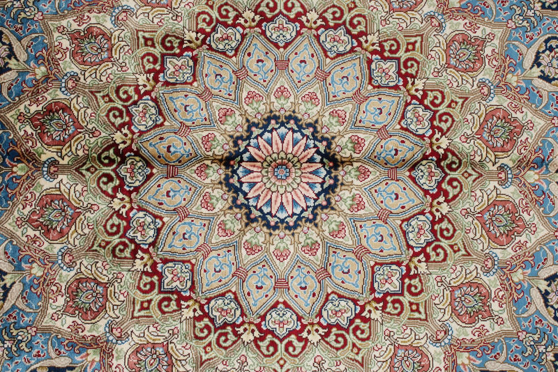 8x10 Red and Blue Turkish Silk Rug