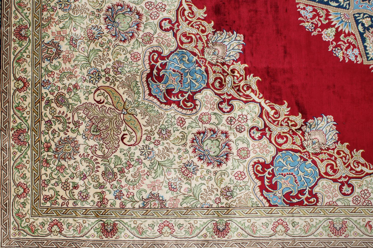 8x10 Red and Blue Turkish Silk Rug