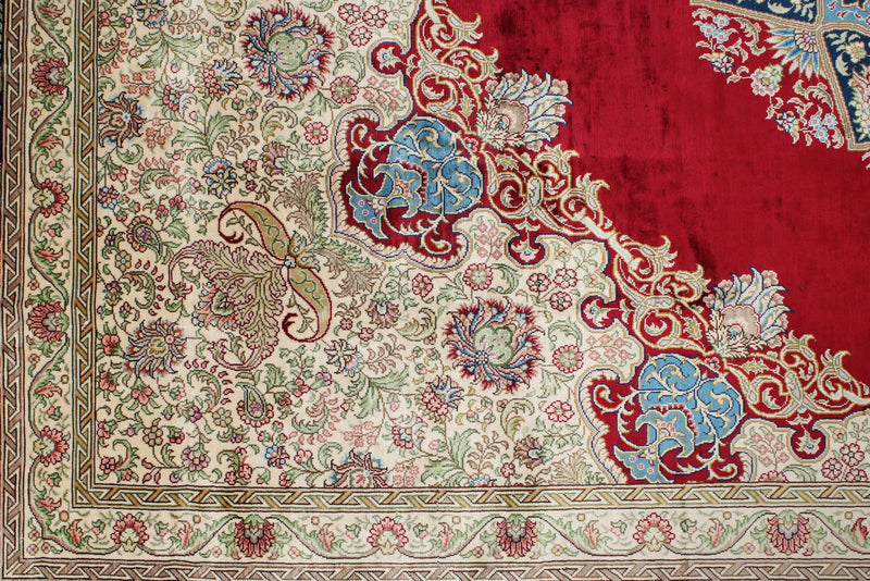 8x10 Red and Blue Turkish Silk Rug