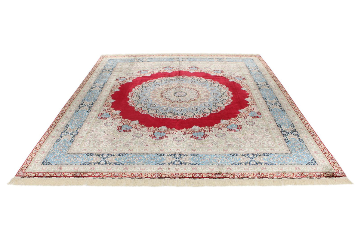 8x10 Red and Blue Turkish Silk Rug