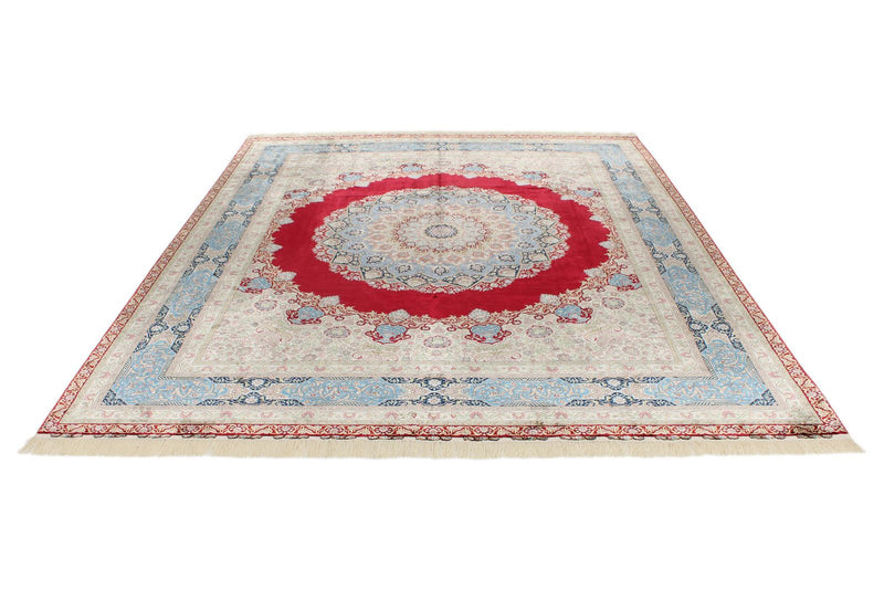 8x10 Red and Blue Turkish Silk Rug