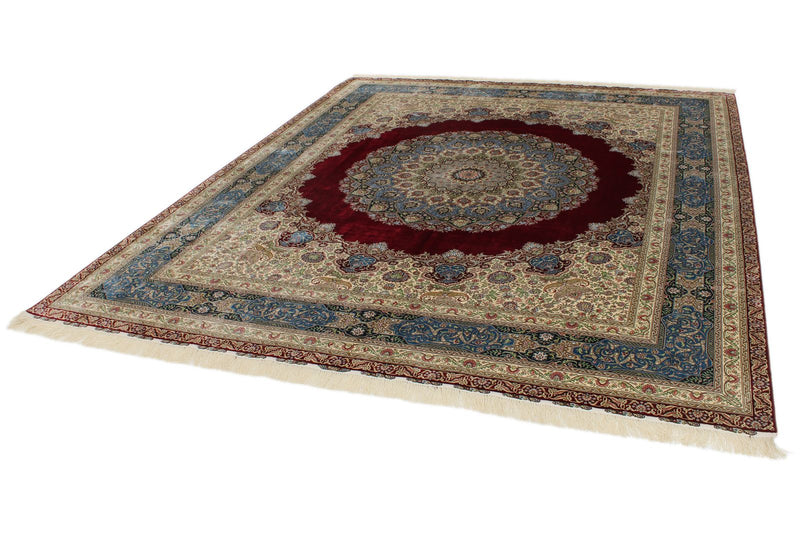 8x10 Red and Blue Turkish Silk Rug