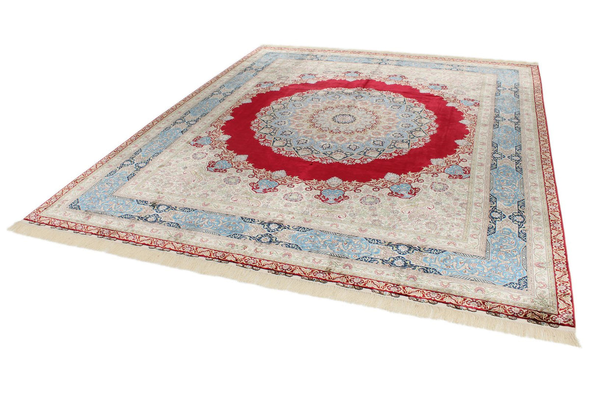 8x10 Red and Blue Turkish Silk Rug