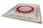 8x10 Red and Blue Turkish Silk Rug