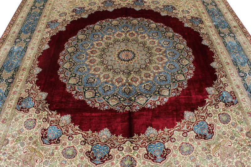 8x10 Red and Blue Turkish Silk Rug