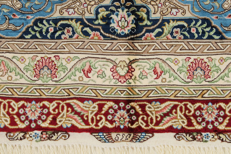 8x10 Red and Blue Turkish Silk Rug