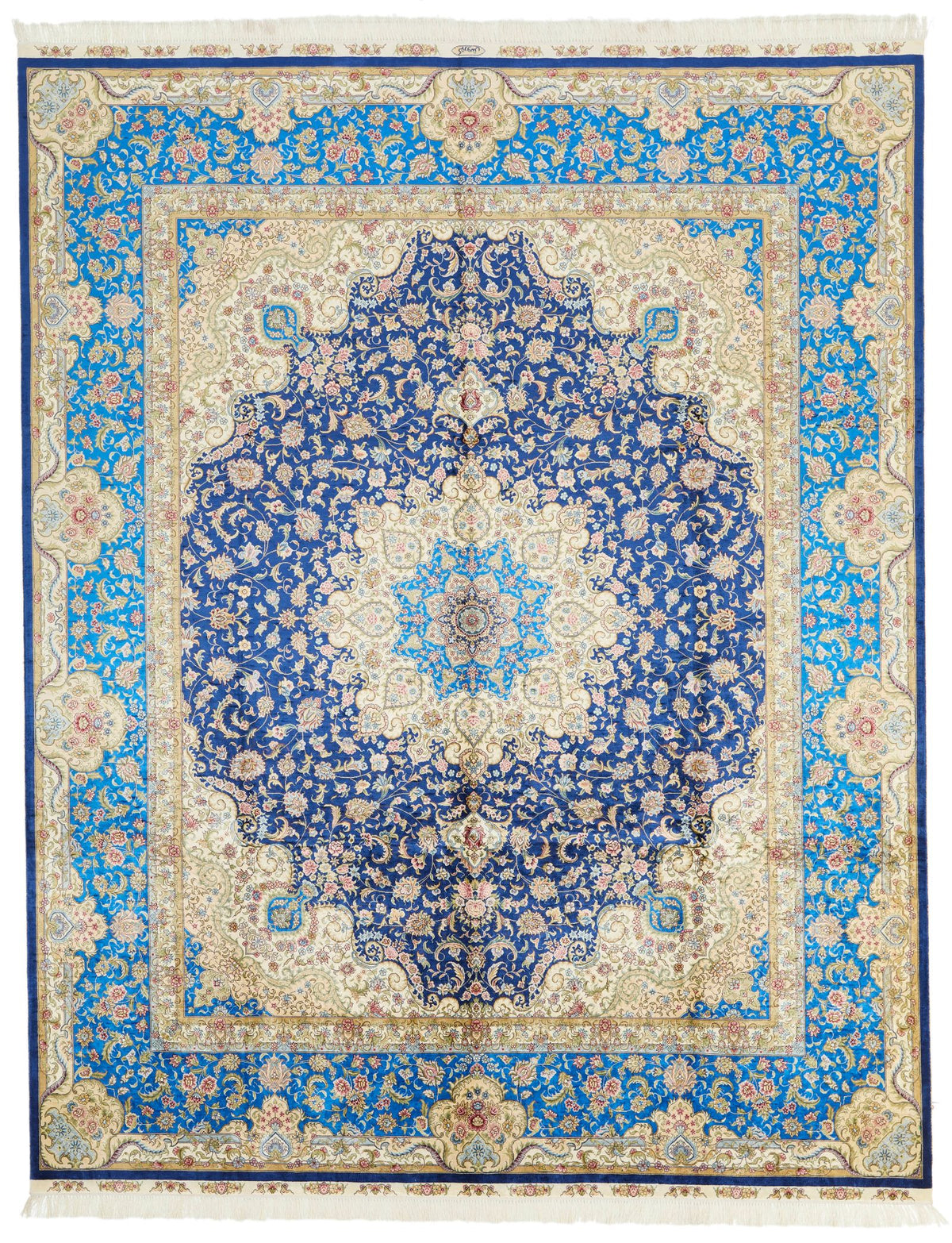 8x10 Navy and Blue Turkish Silk Rug