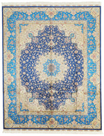 8x10 Navy and Blue Turkish Silk Rug