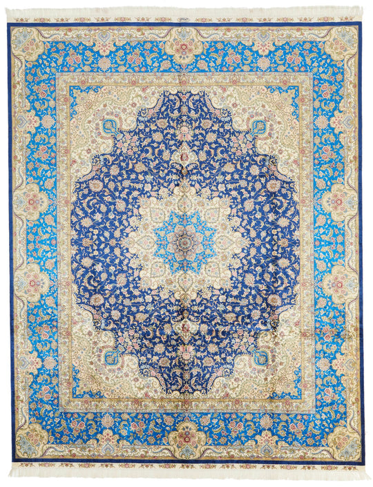 8x10 Navy and Blue Turkish Silk Rug