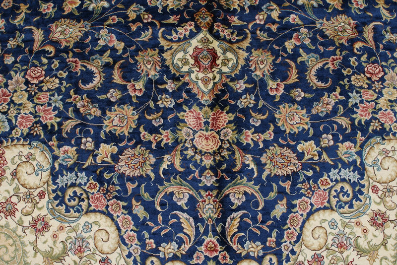 8x10 Navy and Blue Turkish Silk Rug