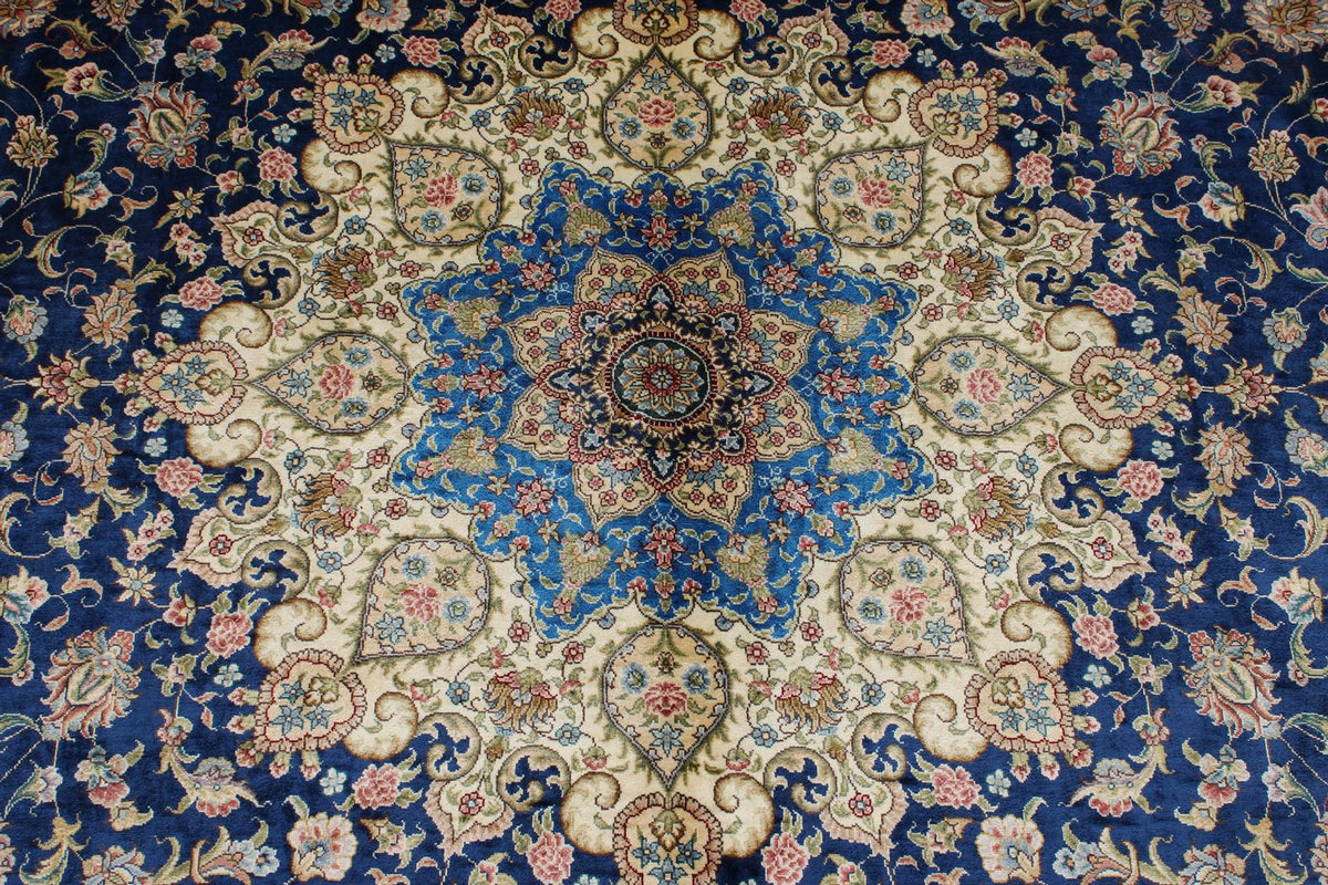 8x10 Navy and Blue Turkish Silk Rug