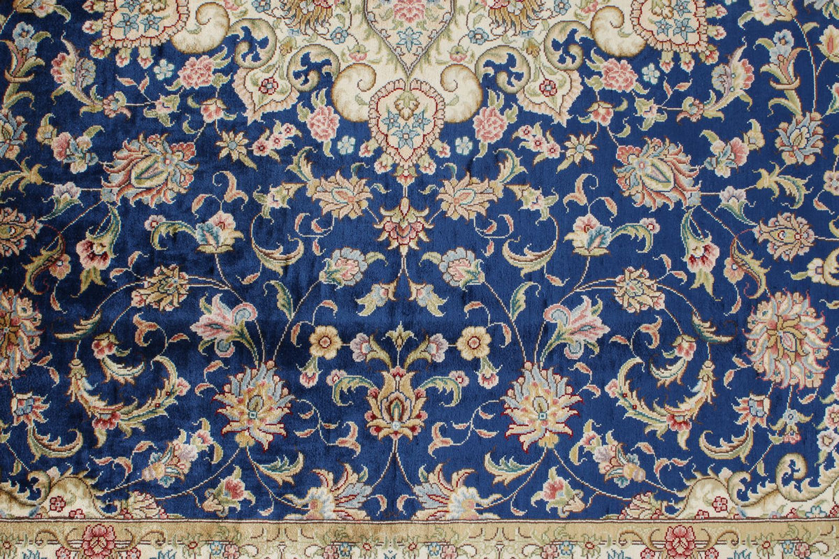8x10 Navy and Blue Turkish Silk Rug