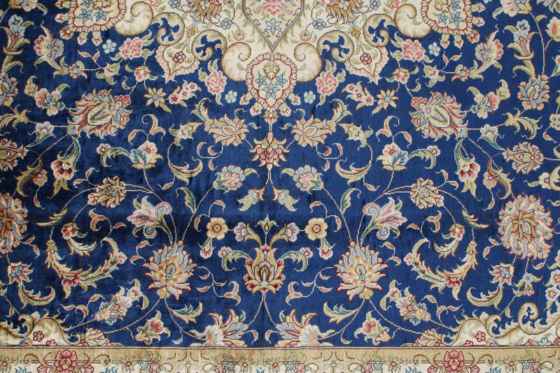 8x10 Navy and Blue Turkish Silk Rug