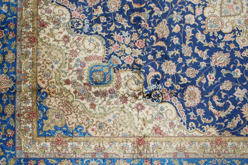 8x10 Navy and Blue Turkish Silk Rug