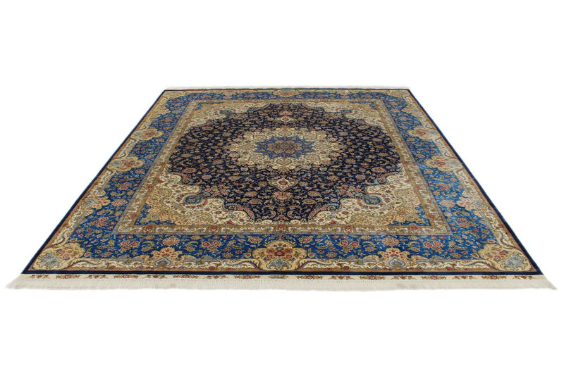 8x10 Navy and Blue Turkish Silk Rug