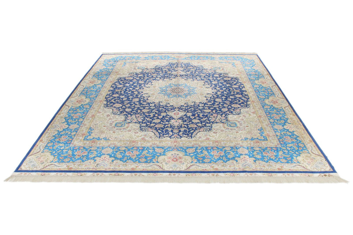 8x10 Navy and Blue Turkish Silk Rug