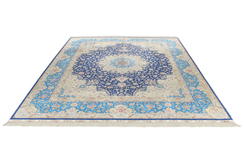 8x10 Navy and Blue Turkish Silk Rug