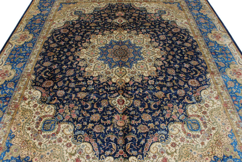 8x10 Navy and Blue Turkish Silk Rug