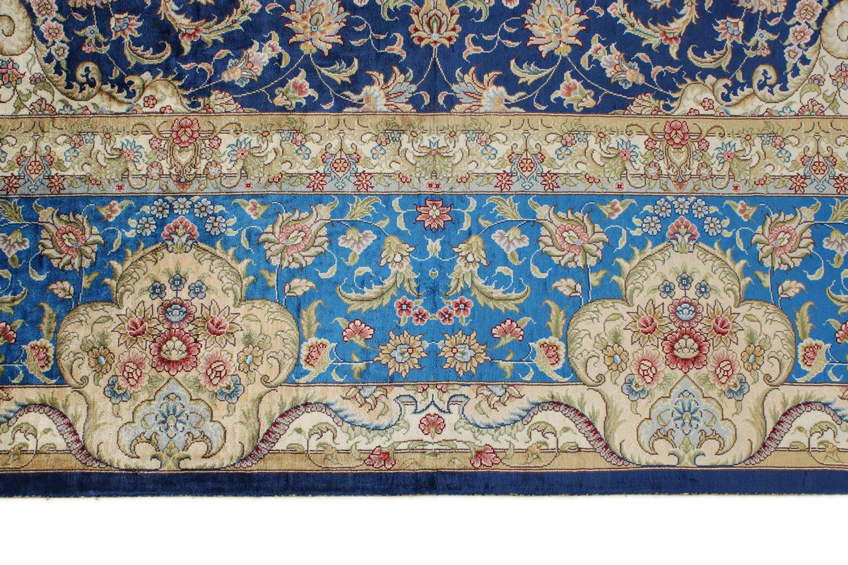 8x10 Navy and Blue Turkish Silk Rug