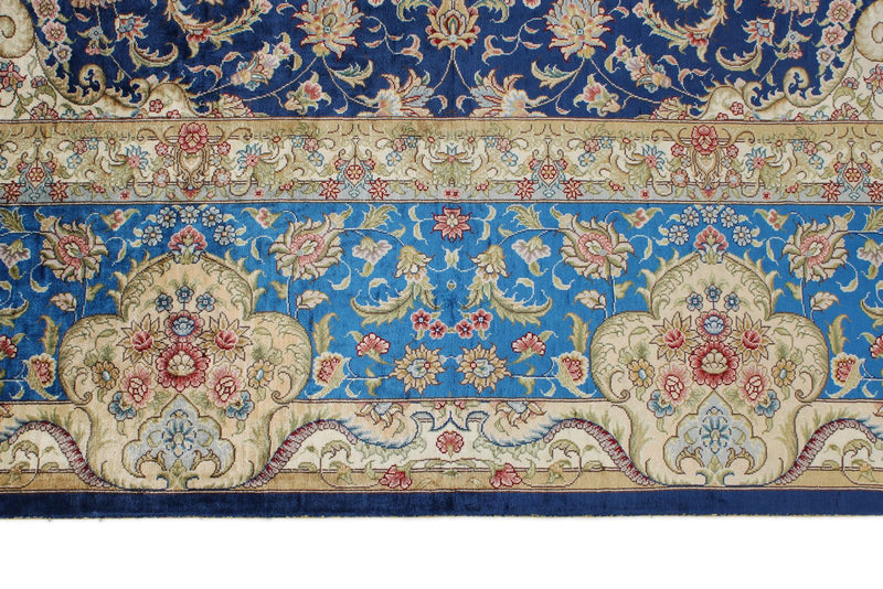 8x10 Navy and Blue Turkish Silk Rug