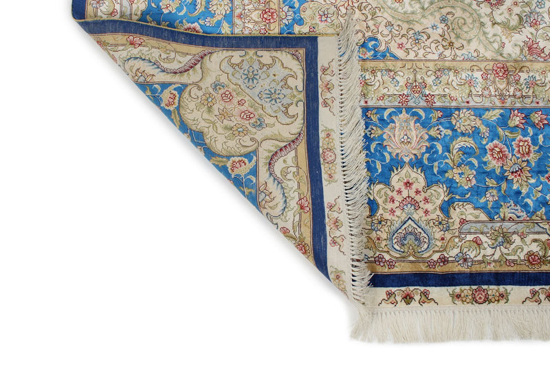 8x10 Navy and Blue Turkish Silk Rug
