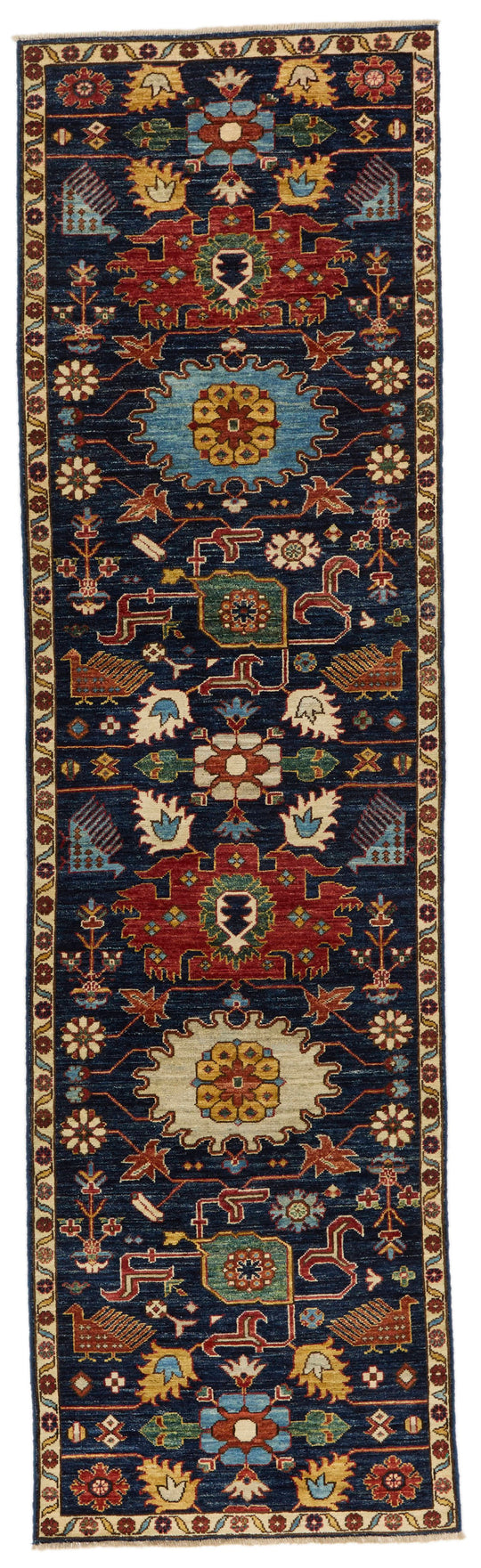 3x9 Navy and Multicolor Anatolian Traditional Runner
