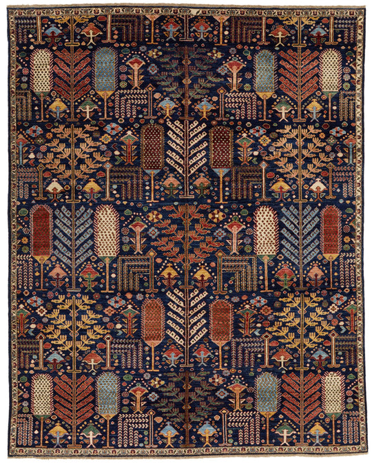 8x10 Navy and Multicolor Anatolian Traditional Rug