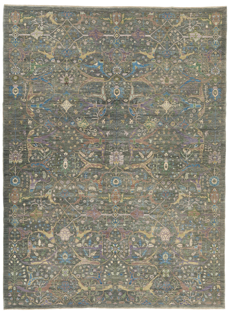 10x14 Light Gray and Multicolor Anatolian Traditional Rug