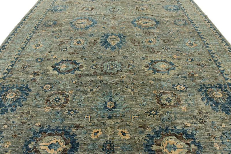 10x14 Gray and Blue Anatolian Traditional Rug