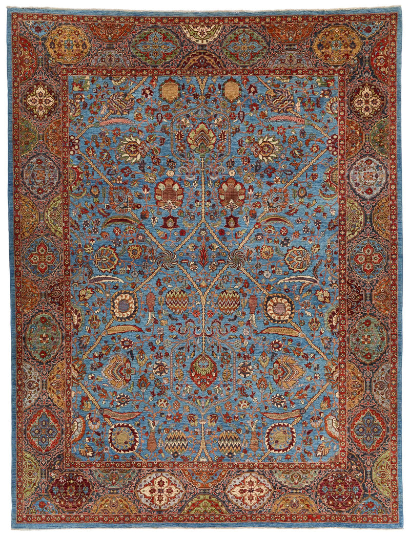 9x12 Light Blue and Multicolor Anatolian Traditional Rug