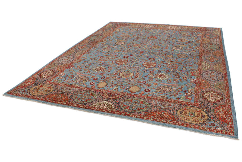 9x12 Light Blue and Multicolor Anatolian Traditional Rug