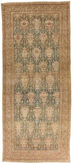 7x16 Navy and Beige Persian Hamadan Distressed Area Runner